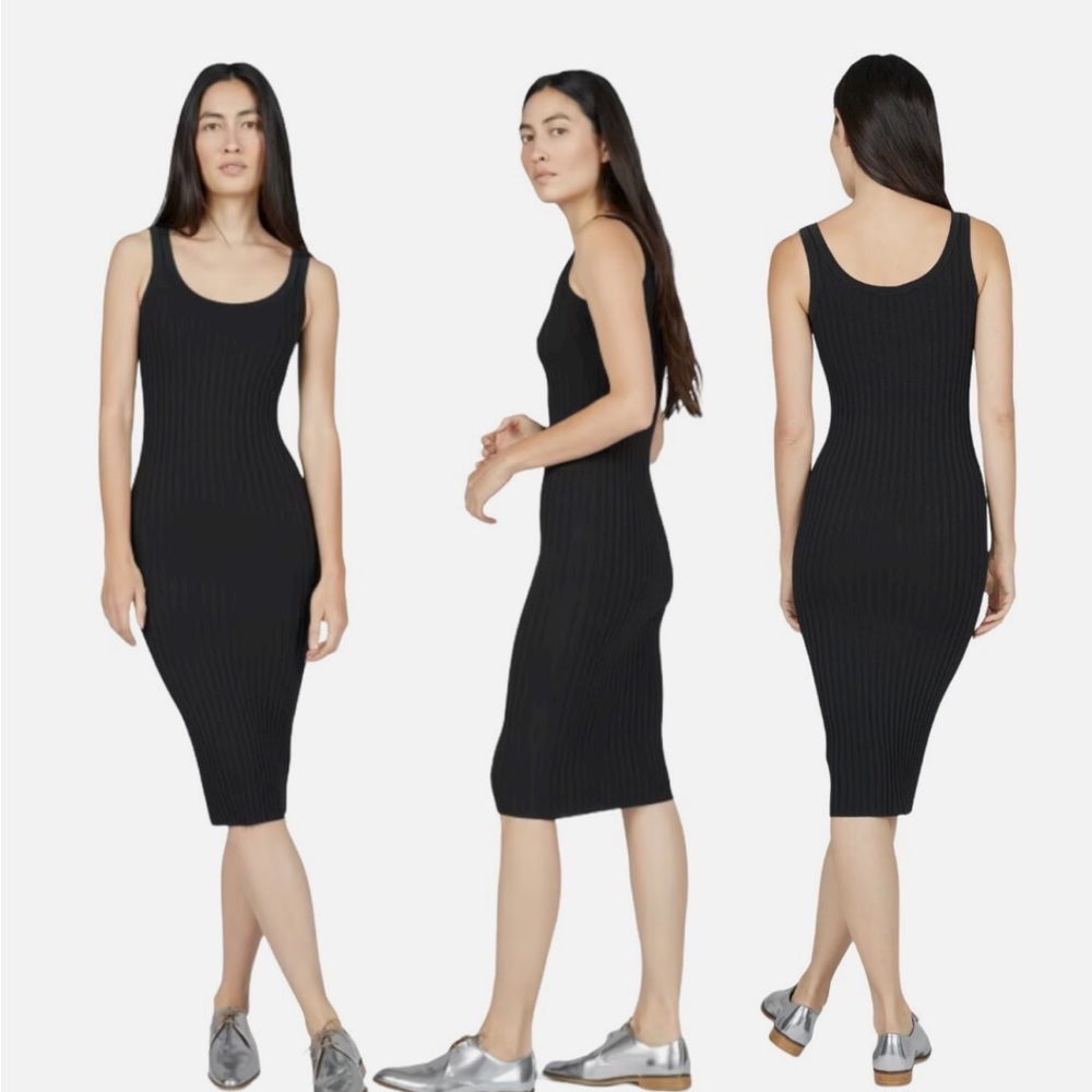 Everlane The E2 Ribbed Tank Midi Dress Black Bodycon Size S